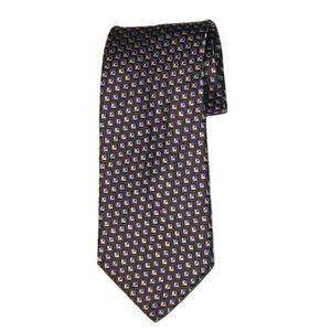 Faconnable Silk Tie Brown Blue White Handmade in France Men's Wide